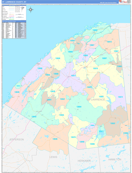 St. Lawrence County Digital Map Color Cast Style